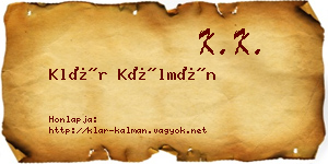 Klár Kálmán névjegykártya